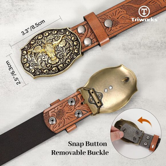 Western Pu Leather Belt For Men And Women Cowboy Cowgirl Belt Western Embossed⭐️ - Picture 2 of 8